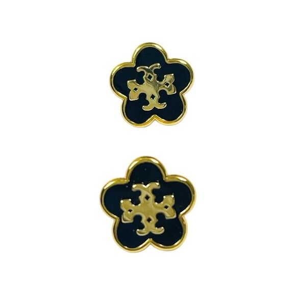 Designer Inspired Tory Black Gold Stud Earrings - Picture 5 of 8